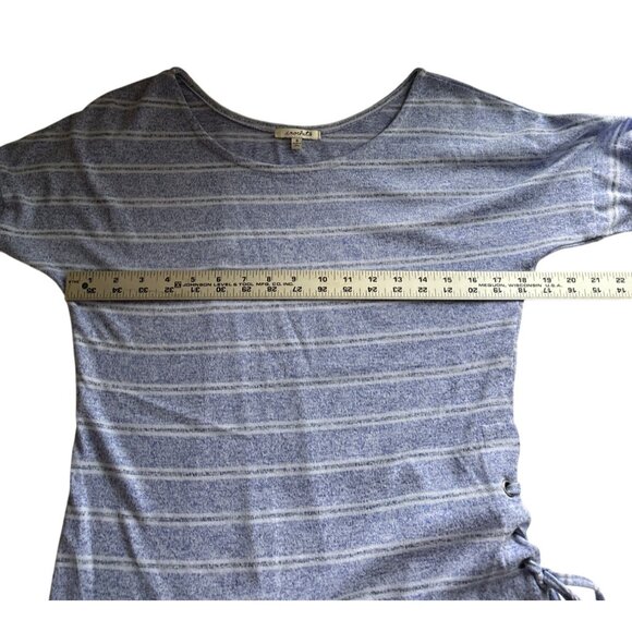 Crochet Womens S Blue Striped Long Sleeve Knit Sweater With Side Tie Accent - Picture 5 of 8